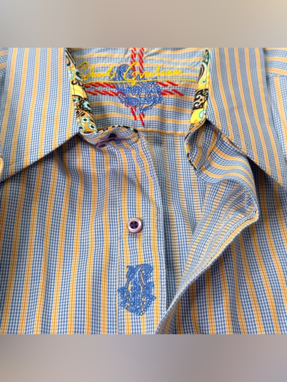 Robert Graham Striped Button Down – Paisley Contrast Cuffs. Size XL - Picture 7 of 13